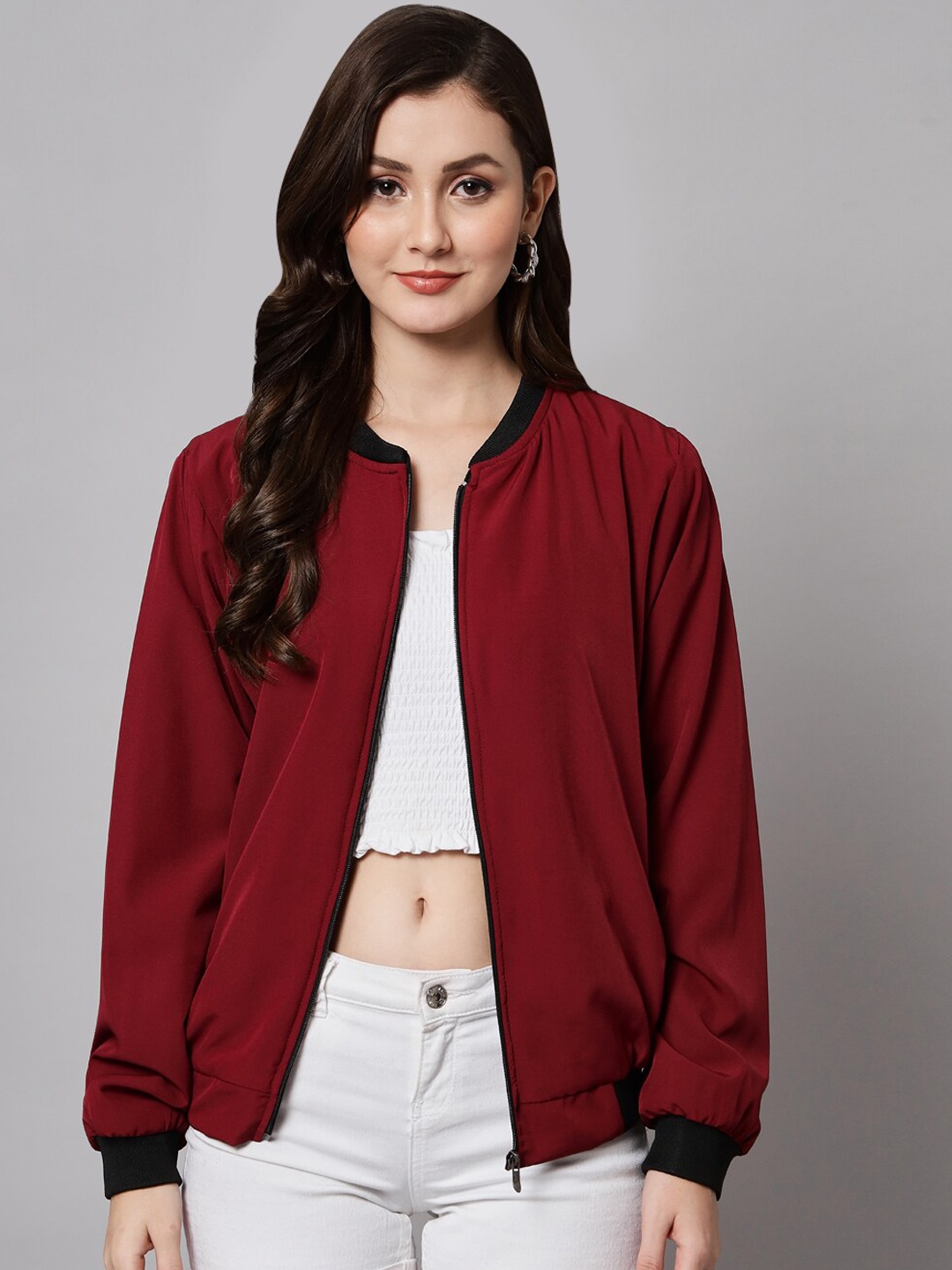 

Funday Fashion Stabd Collar Bomber Jacket, Maroon