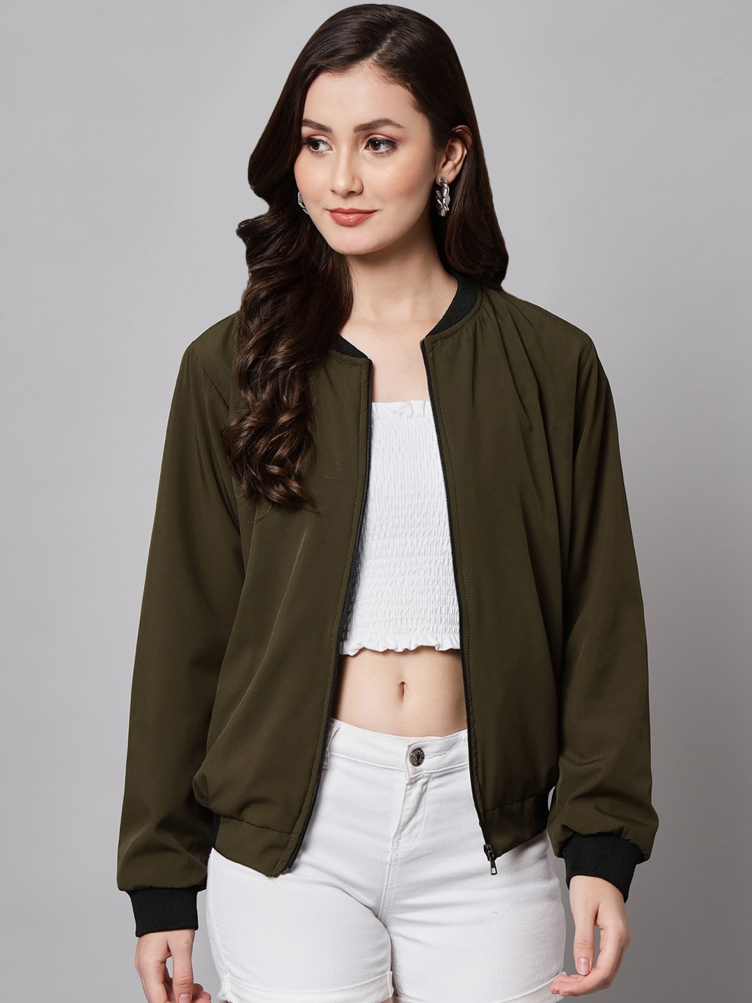 

Funday Fashion Stabd Collar Bomber Jacket, Olive