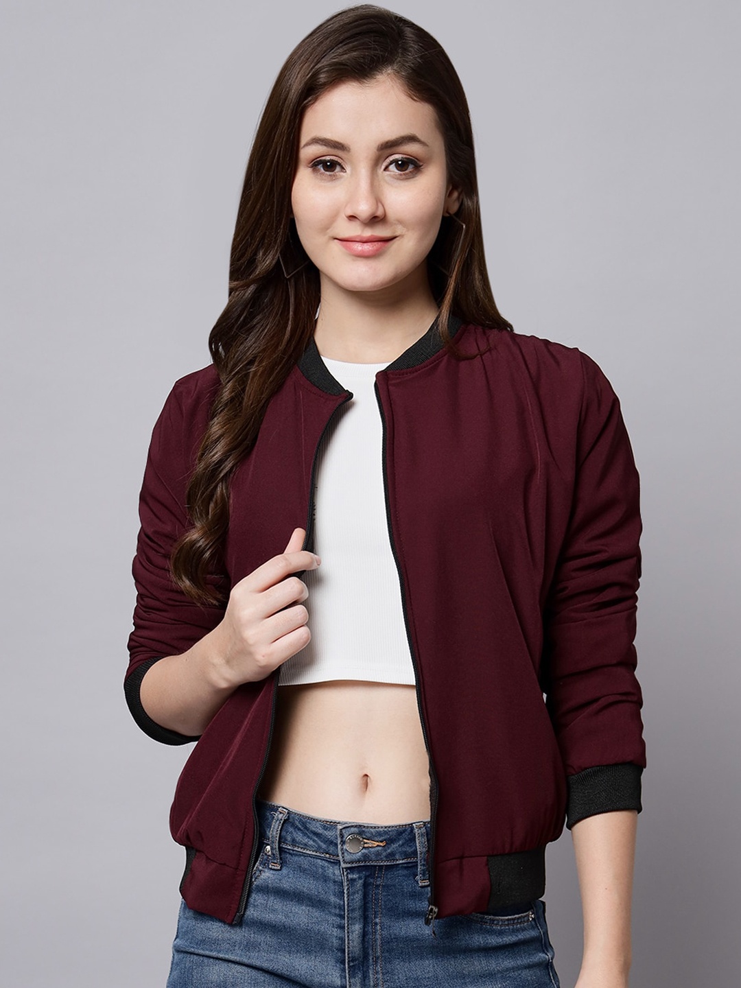 

Funday Fashion Stabd Collar Bomber Jacket, Burgundy