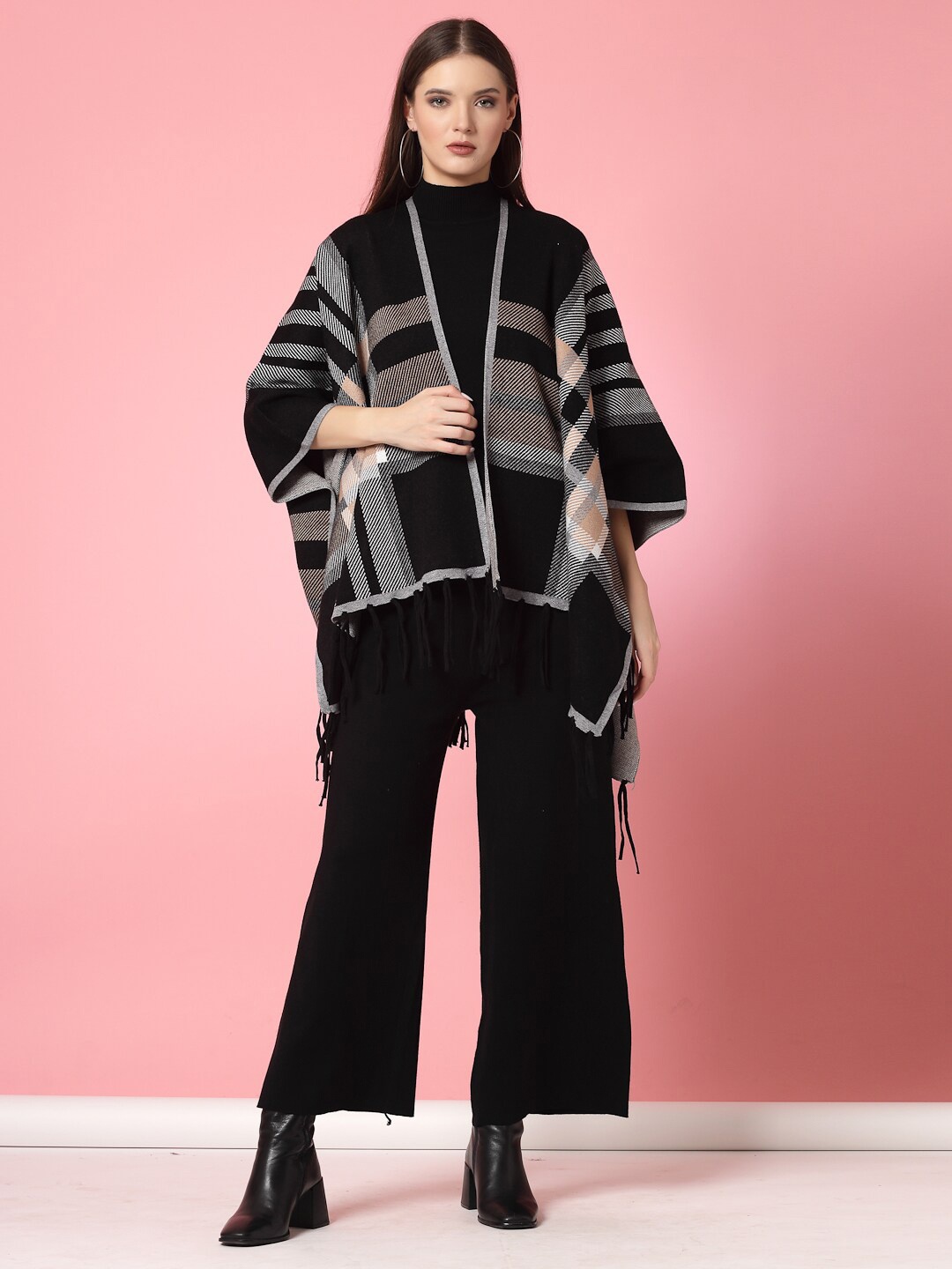 

Mafadeny High Neck Top with Palazzos & Shrug, Black