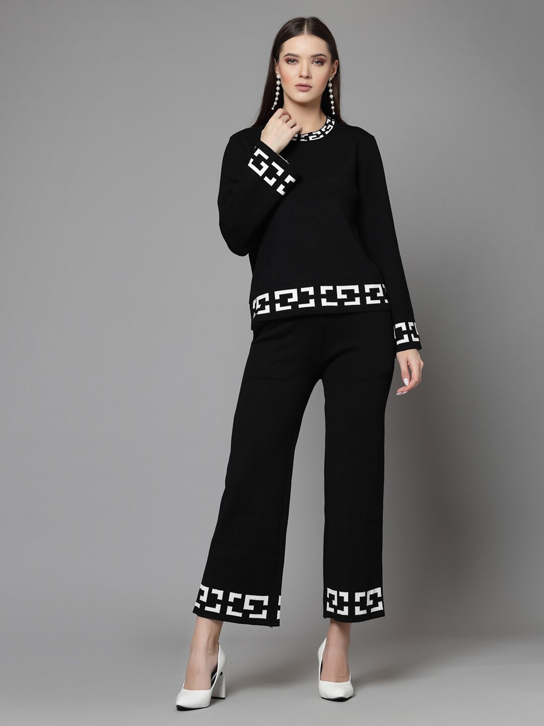 

Mafadeny Long Sleeves Top with Palazzos, Black
