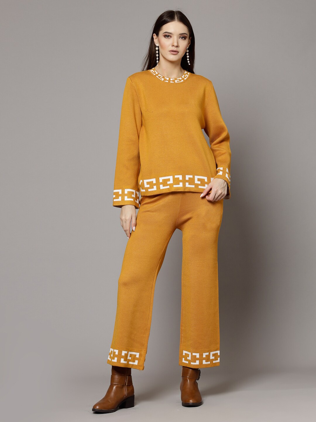 

Mafadeny Long Sleeves Sweater with Palazzos, Mustard