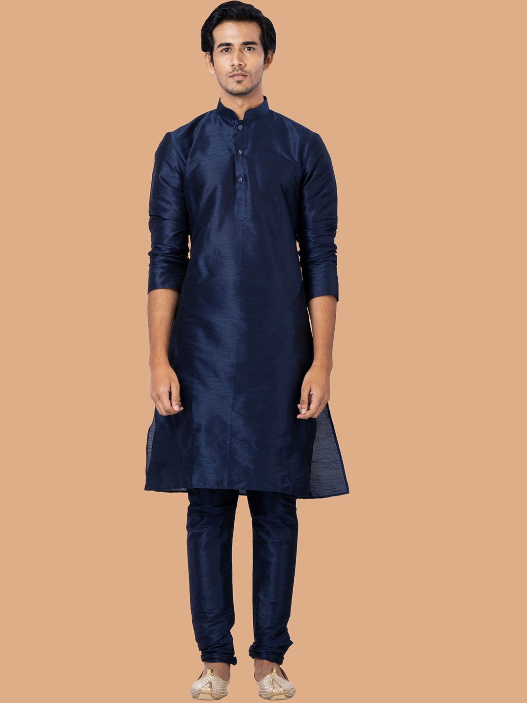 

ROOTED LIBAAS Mandarin Collar Indigo Straight Kurta with Churidar, Navy blue