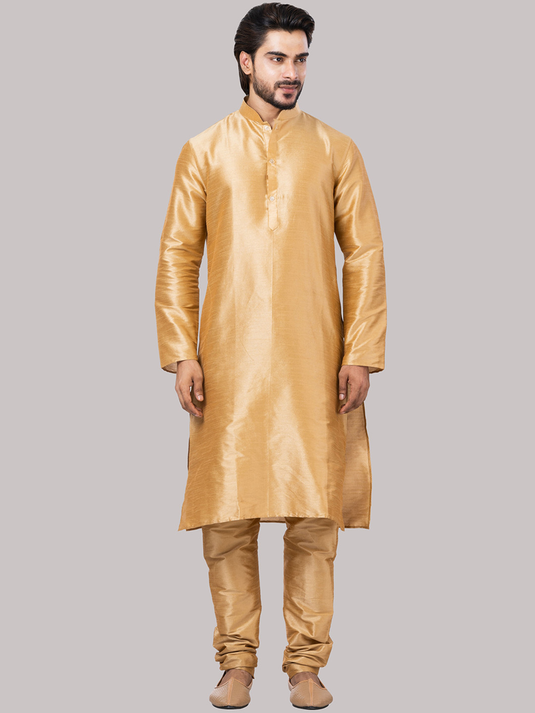 

ROOTED LIBAAS Mandarin Collar Straight Kurta with Churidar, Gold