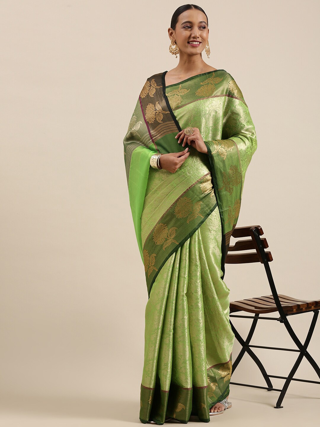 

Humairah Floral Woven Design Zari Banarasi Saree, Green