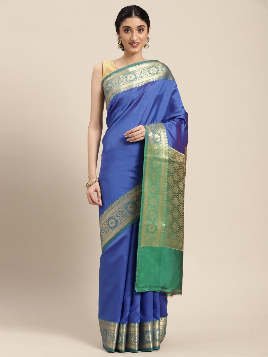 

Humairah Woven Design Border Detail Zari Banarasi Saree, Blue