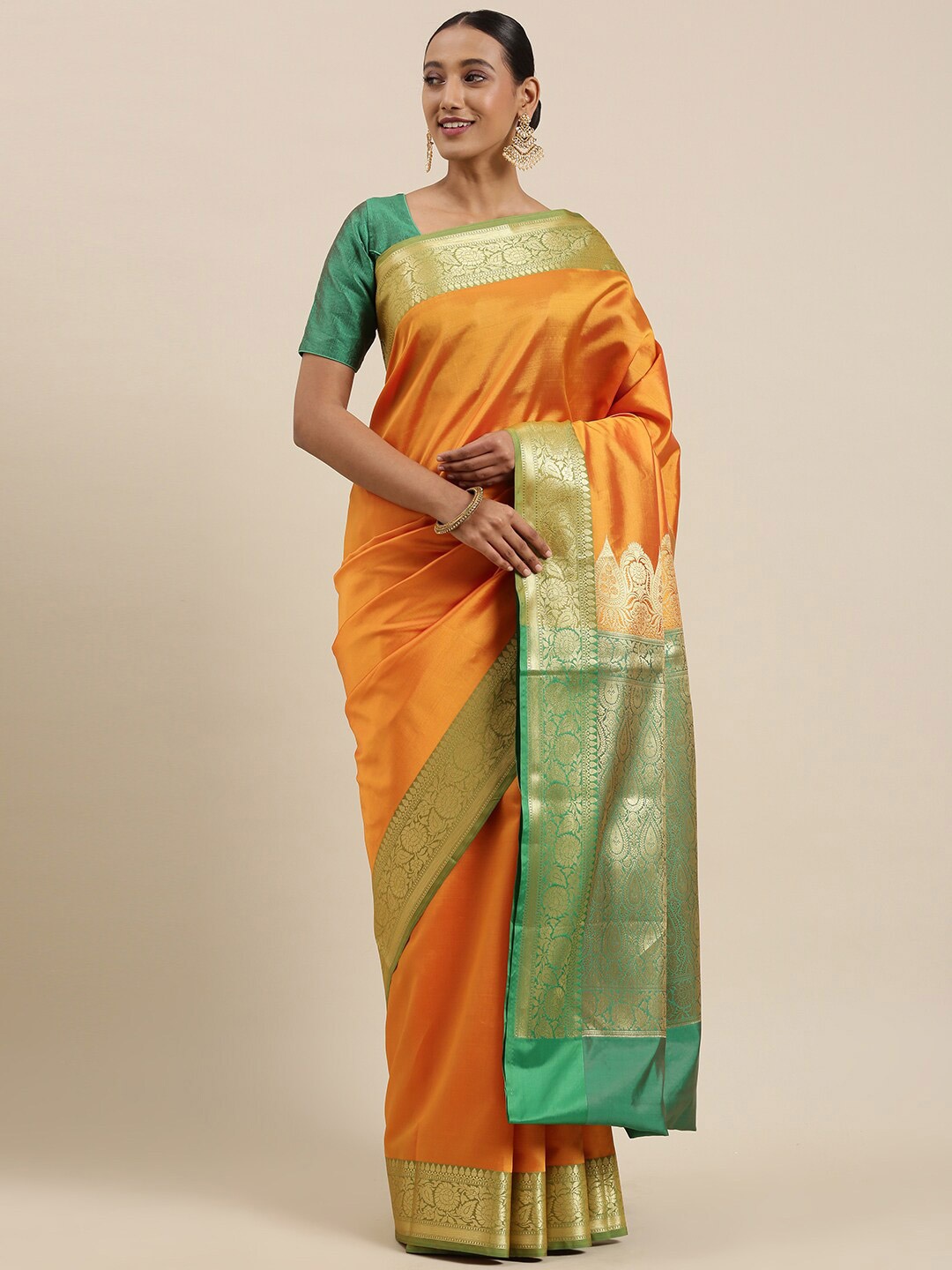 

Humairah Woven Design Zari Banarasi Saree, Orange