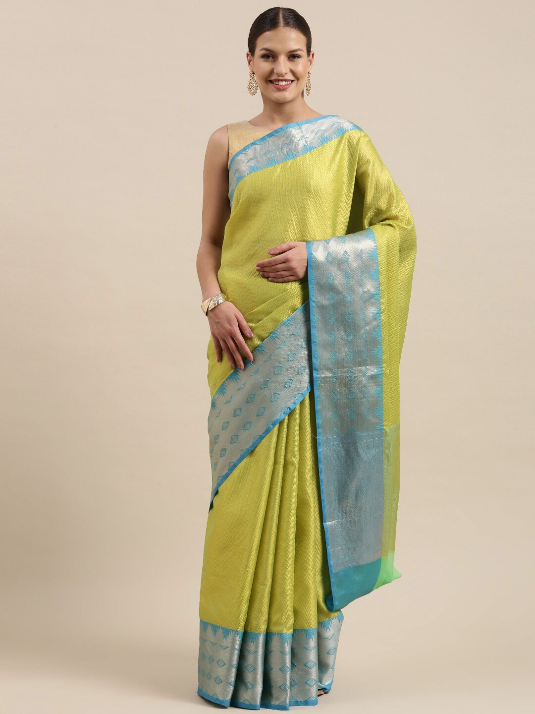 

Humairah Chevron Woven Design Zari Banarasi Saree, Yellow