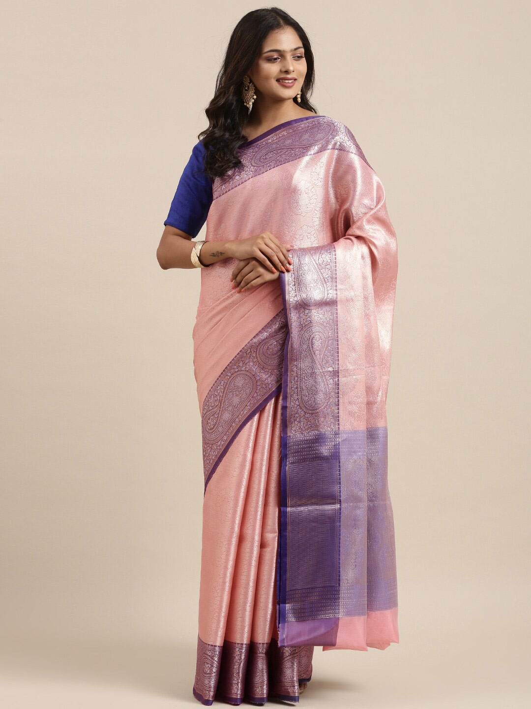 

Humairah Floral Woven Design Zari Banarasi Saree, Pink