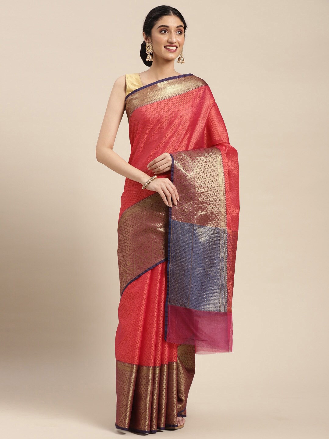 

Humairah Ethnic Motifs Woven Design Zari Banarasi Saree, Red