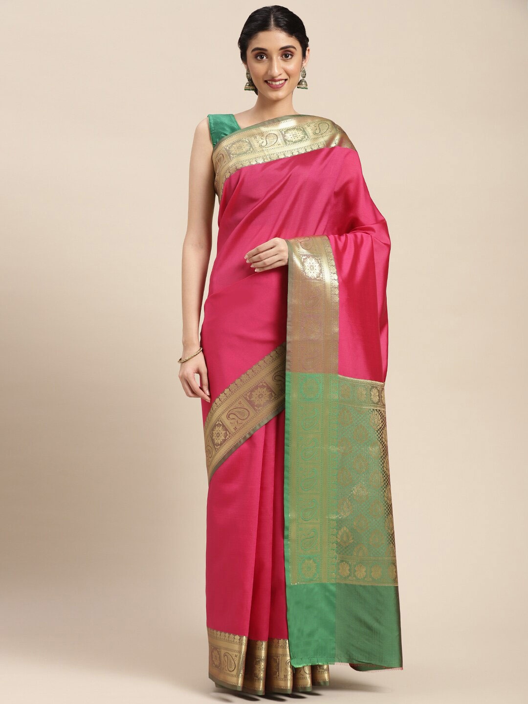 

Humairah Woven Design Zari Banarasi Saree, Pink