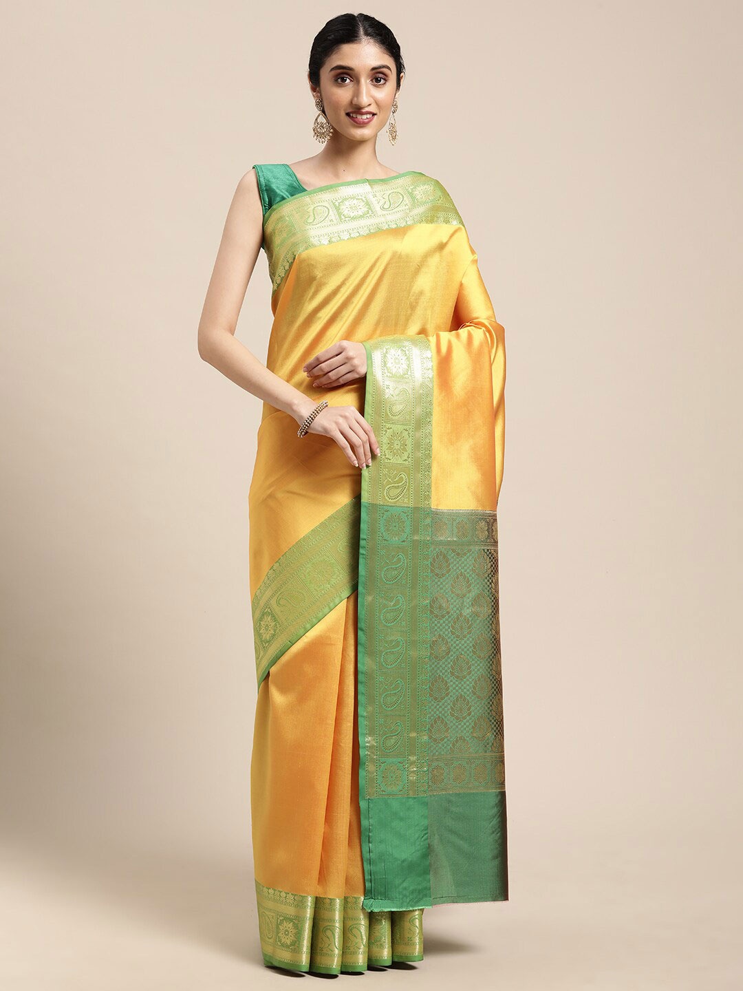 

Humairah Zari Detailed Banarasi Saree, Yellow