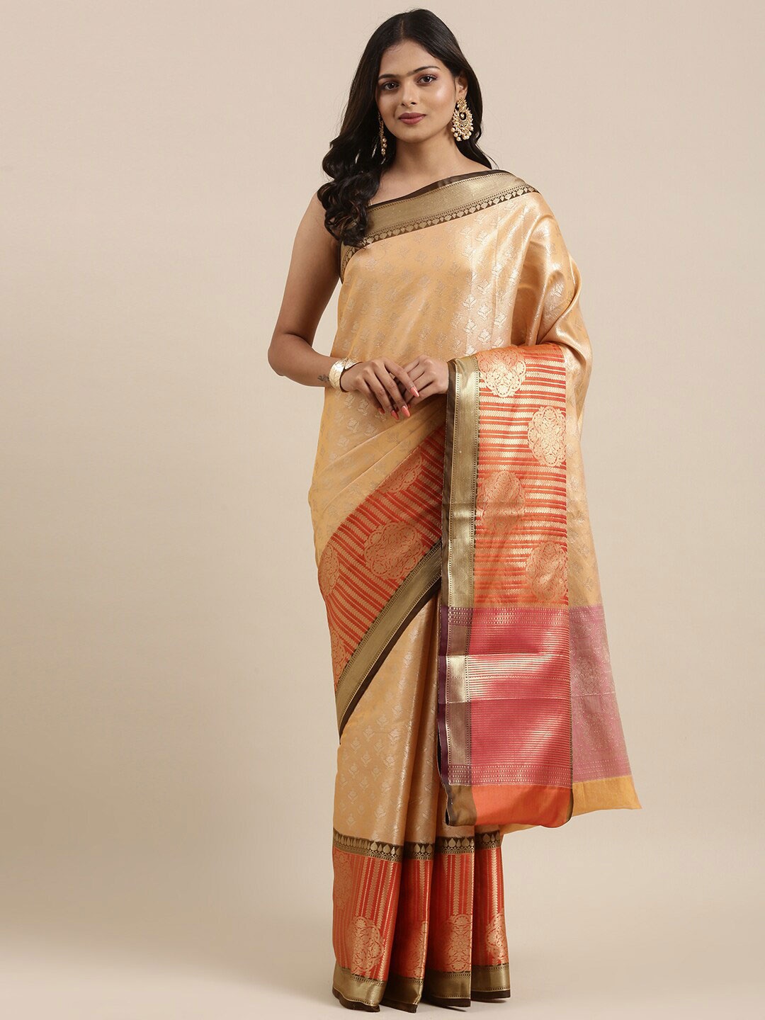 

Humairah Ethnic Motifs Woven Design Zari Banarasi Saree, Beige