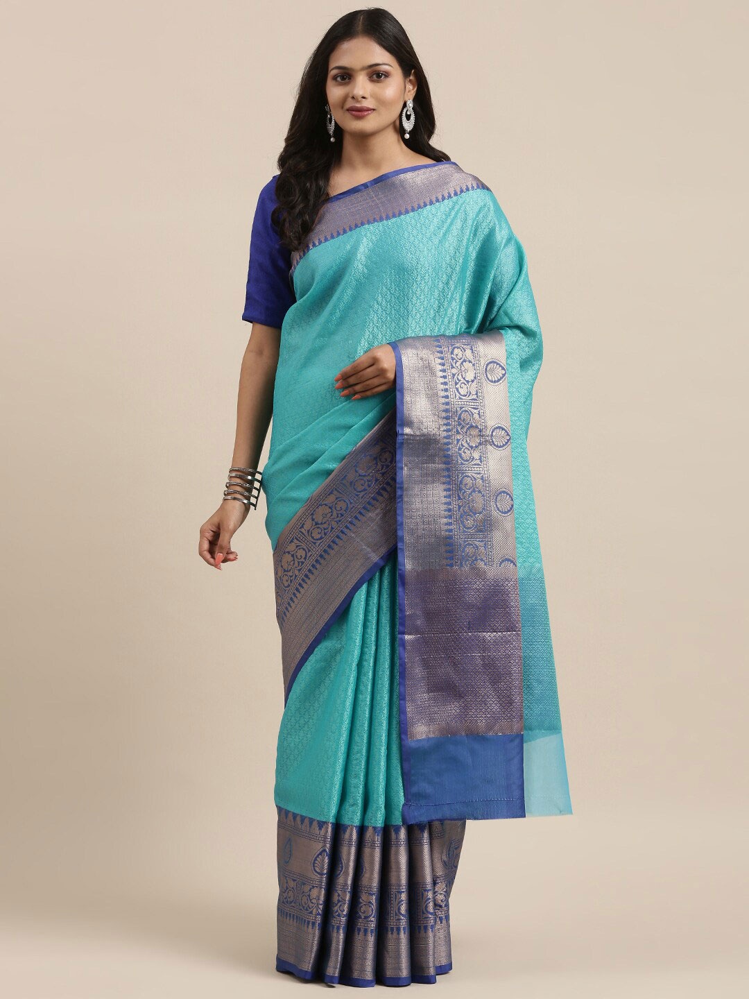 

Humairah Ethnic Motifs Woven Design Zari Detailed Banarasi Saree, Blue