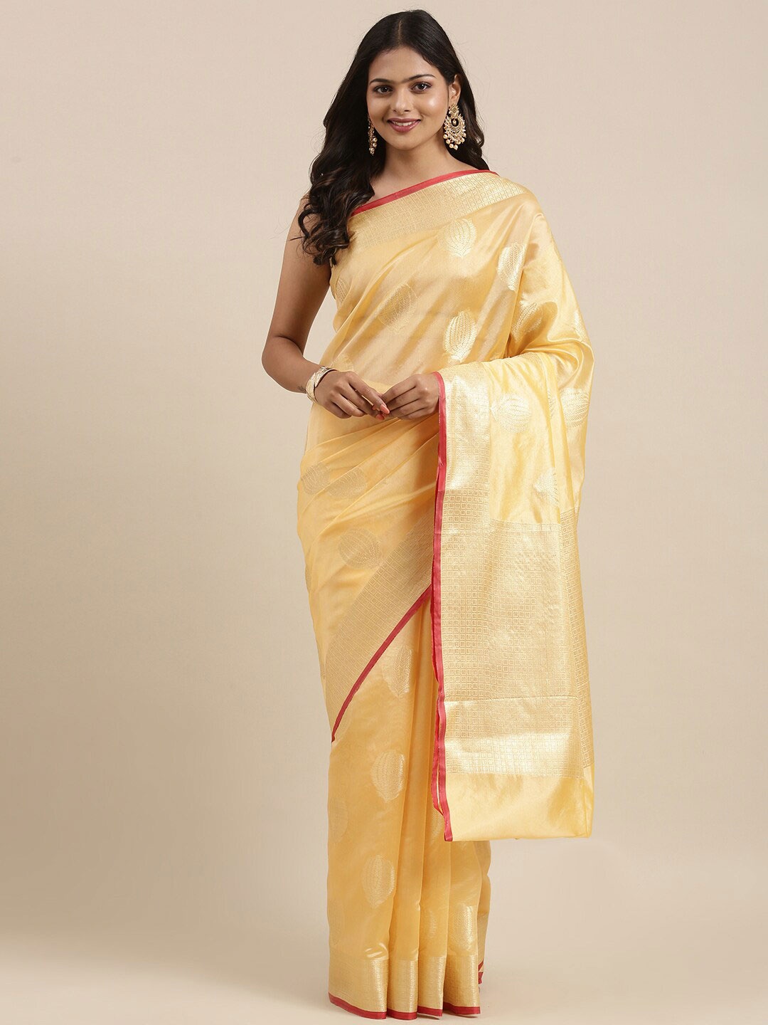 

Humairah Ethnic Motifs Woven Design Zari Banarasi Saree, Gold