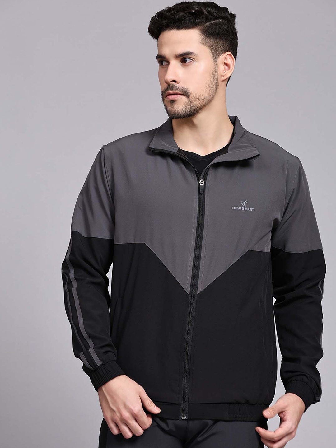 

Dpassion Colourblocked Lightweight Sporty Jacket, Black