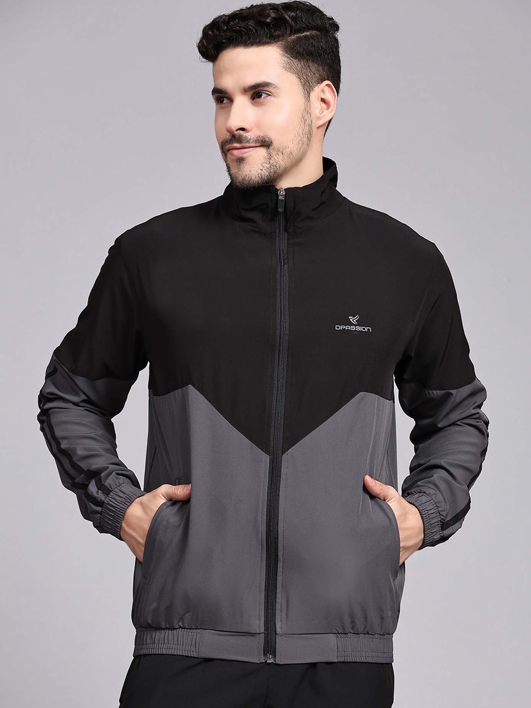 Dpassion Colourblocked Lightweight Outdoor Sporty Jacket, Grey