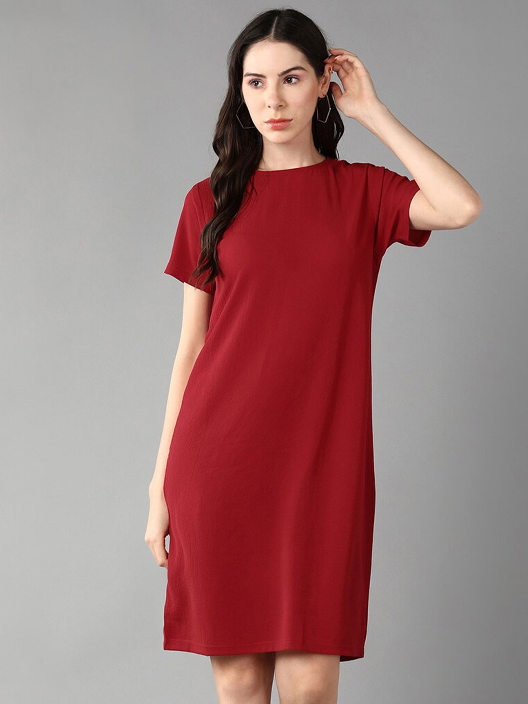 

The Roadster Lifestyle Co. Round Neck T-shirt Dress, Maroon