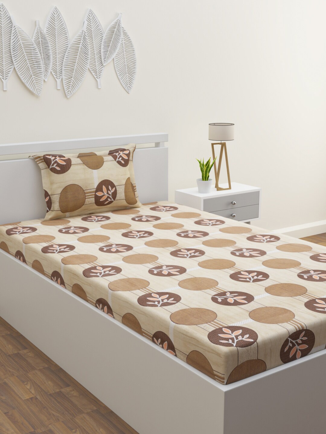 

HERE&NOW Brown & Orange Floral Cotton 120 TC Single Bedsheet With 1 Pillow Cover