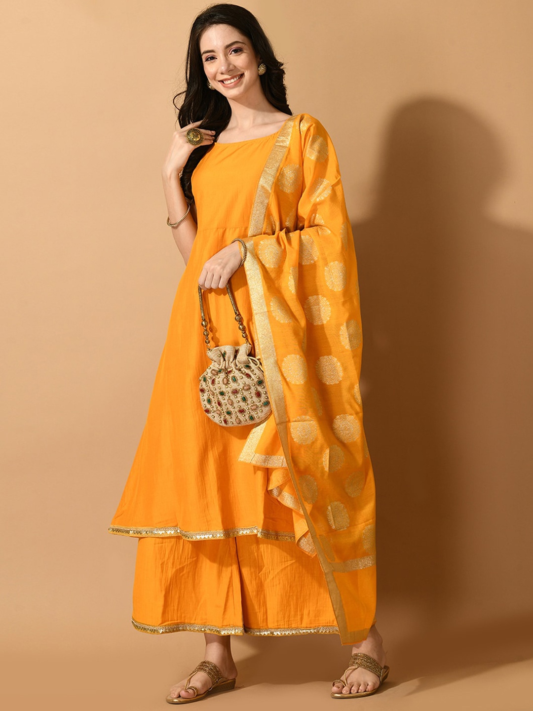 

Sangria A-Line Kurta With Trousers & Dupatta, Yellow