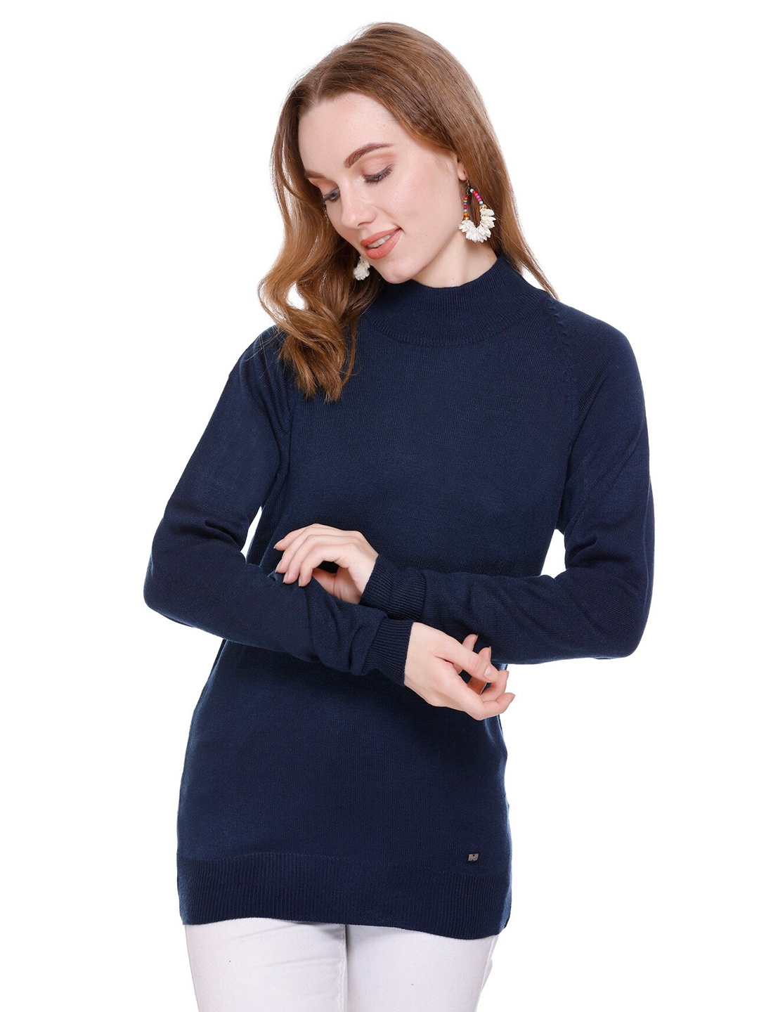 

GOSHA & MAU High Neck Long Sleeves Acrylic Pullover, Navy blue