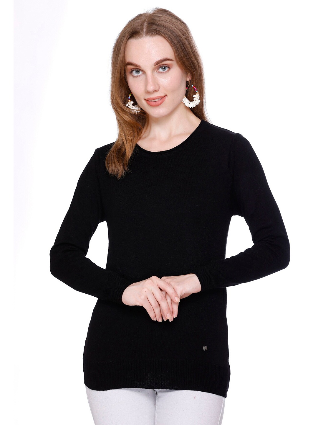 

GOSHA & MAU Round Neck Pullover Acrylic Sweater, Black