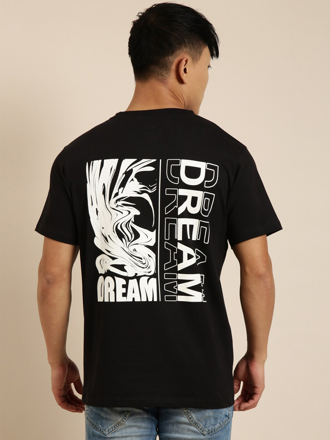 

Joven Typography Printed Cotton Oversized T-shirt, Black