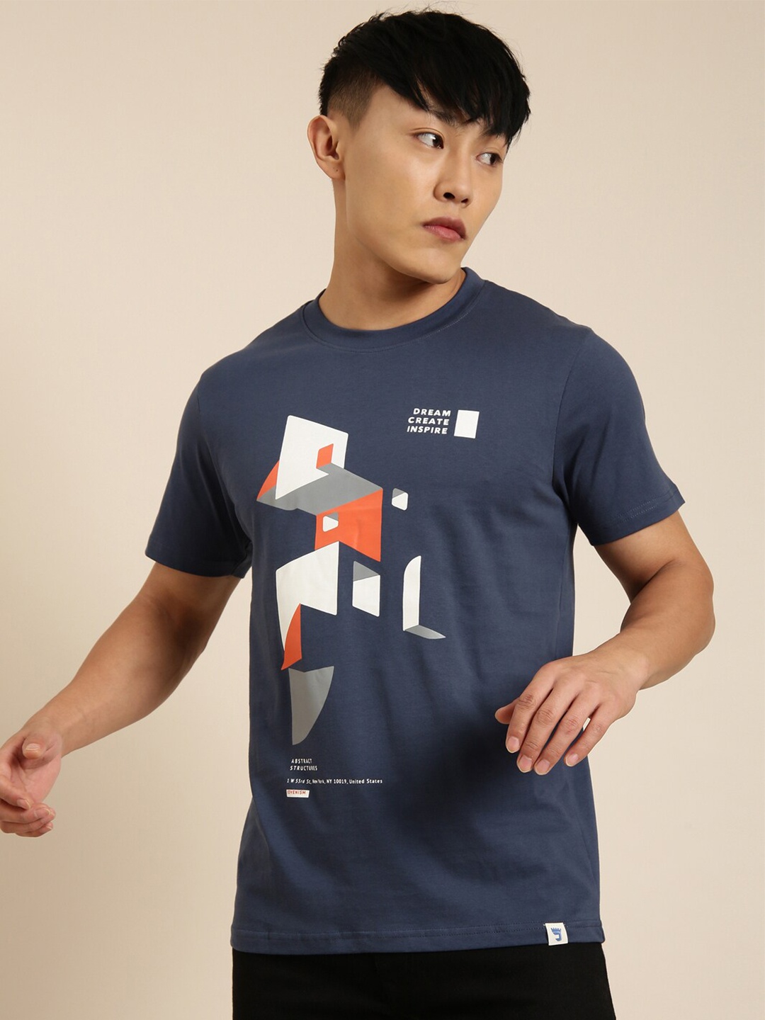 

Joven Graphic Printed Pure Cotton T-shirt, Navy blue