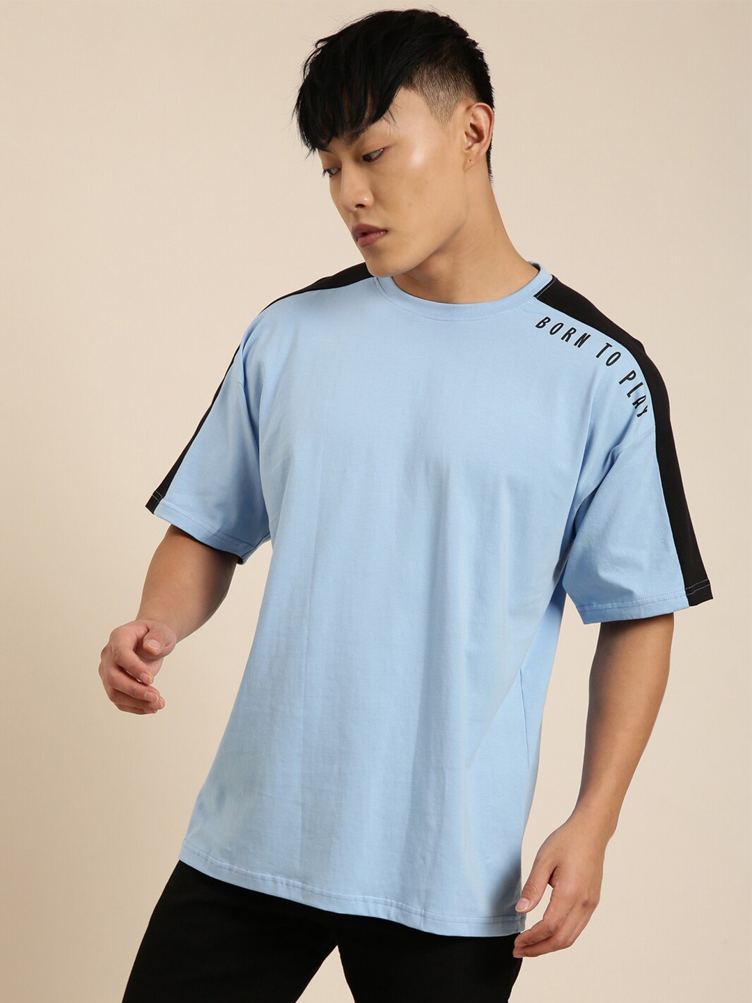 

Joven Pure Cotton Drop Shoulder Sleeves Oversize T-Shirt, Blue