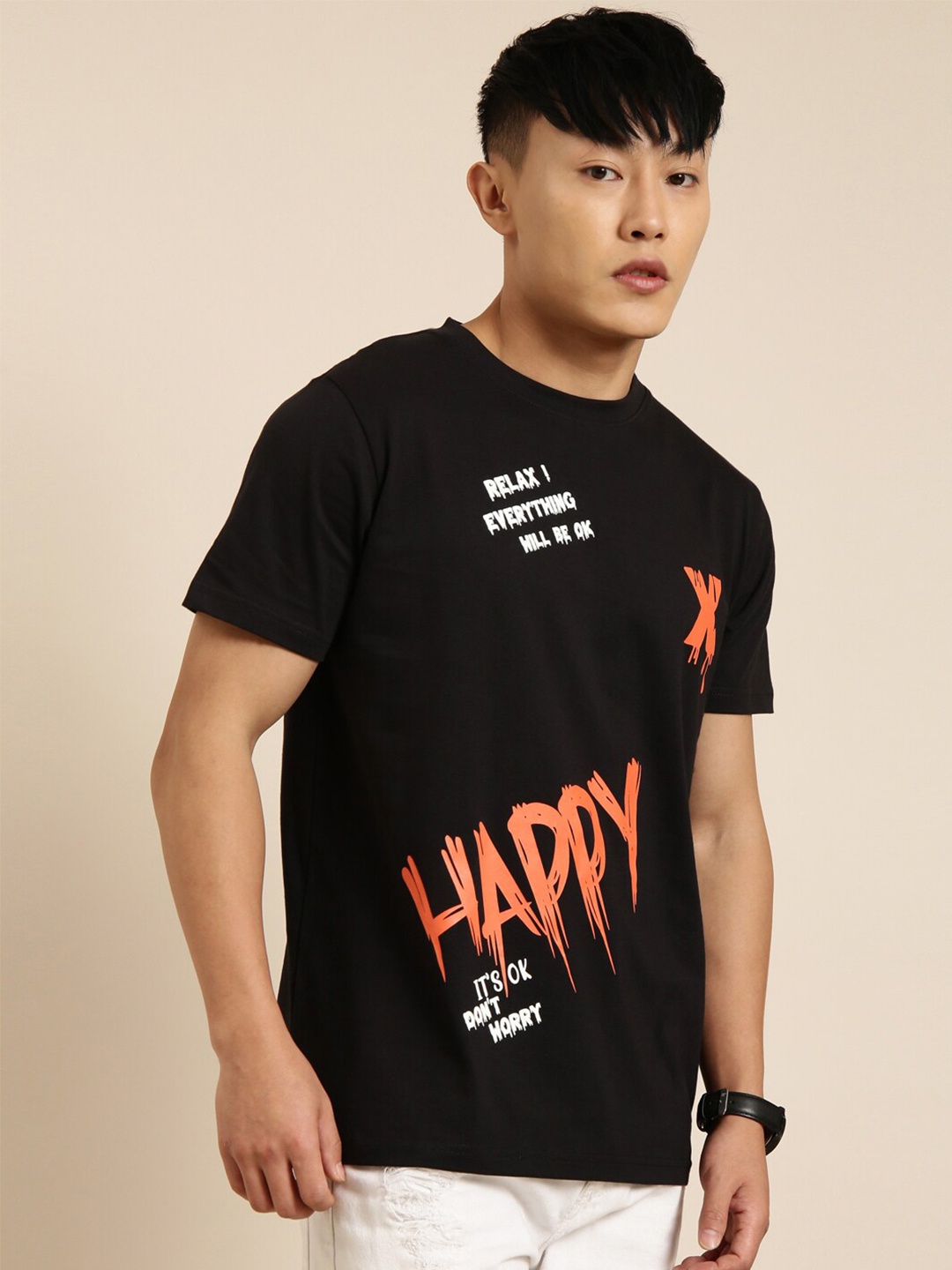 

Joven Regular Fit Typography Printed Round Neck Pure Cotton T-shirt, Black