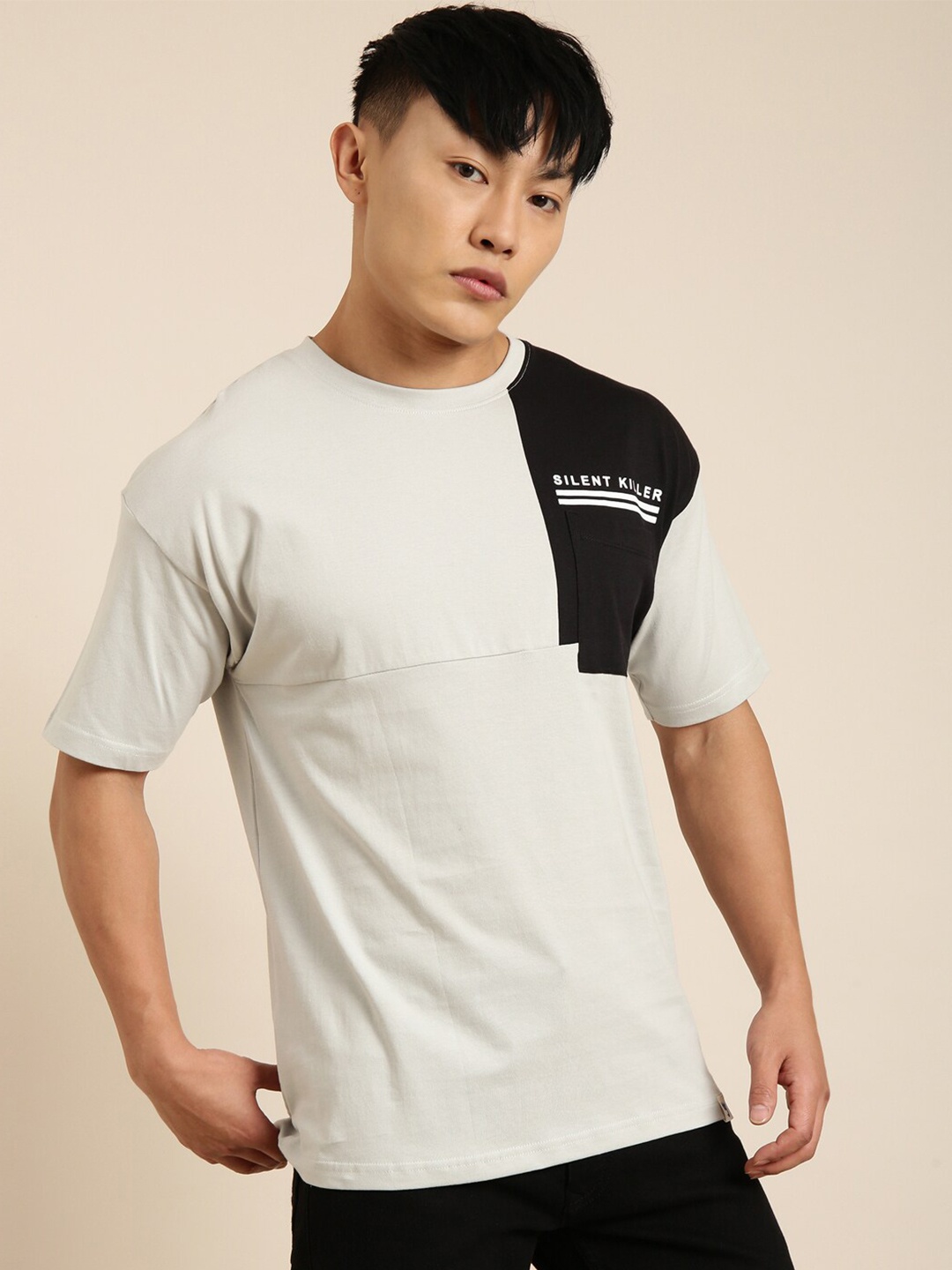 

Joven Drop Shoulder Sleeves Pure Cotton T-Shirt, Grey