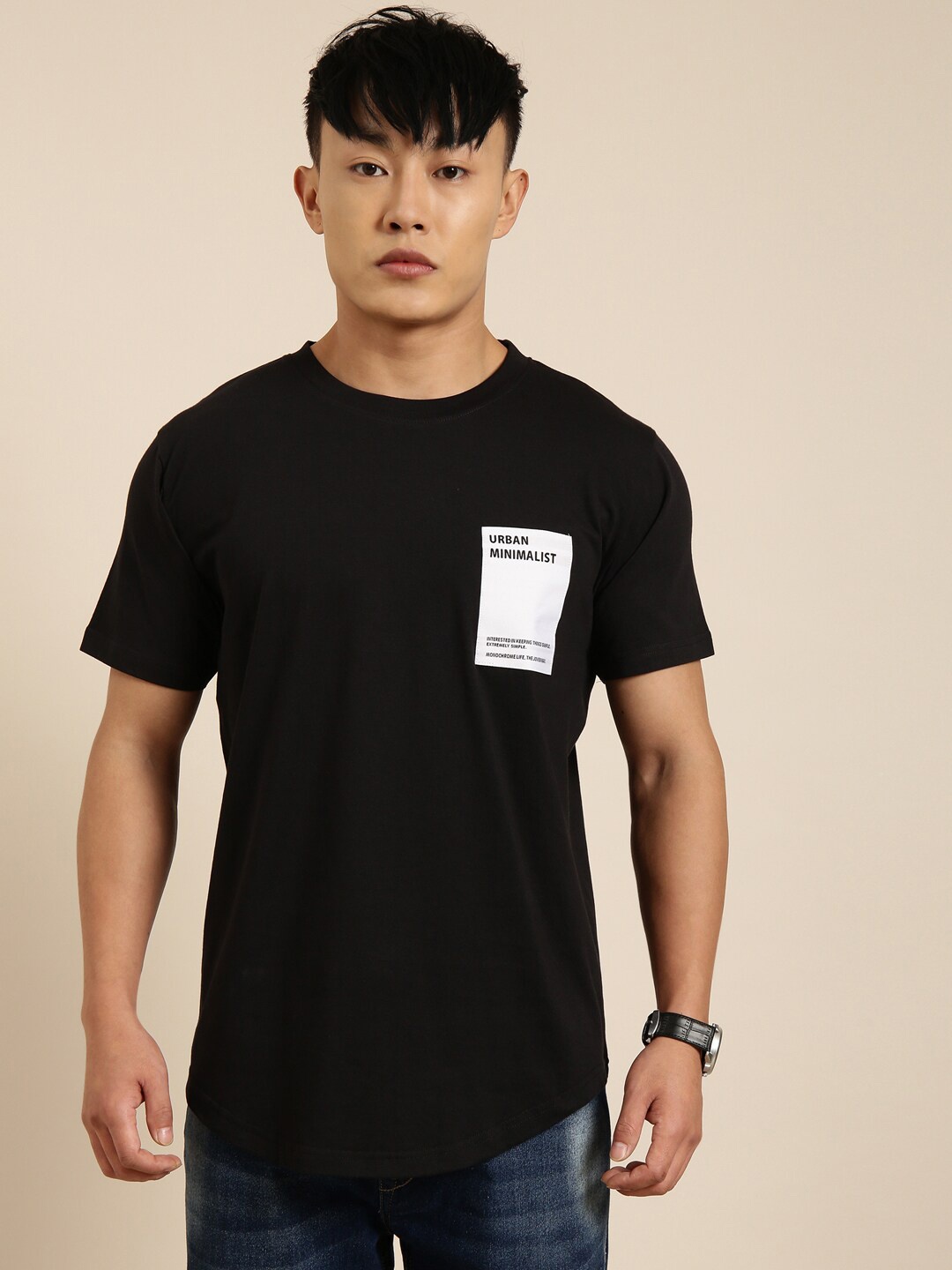 Joven Regular Fit Typography Printed Round Neck Pure Cotton T-shirt, Black