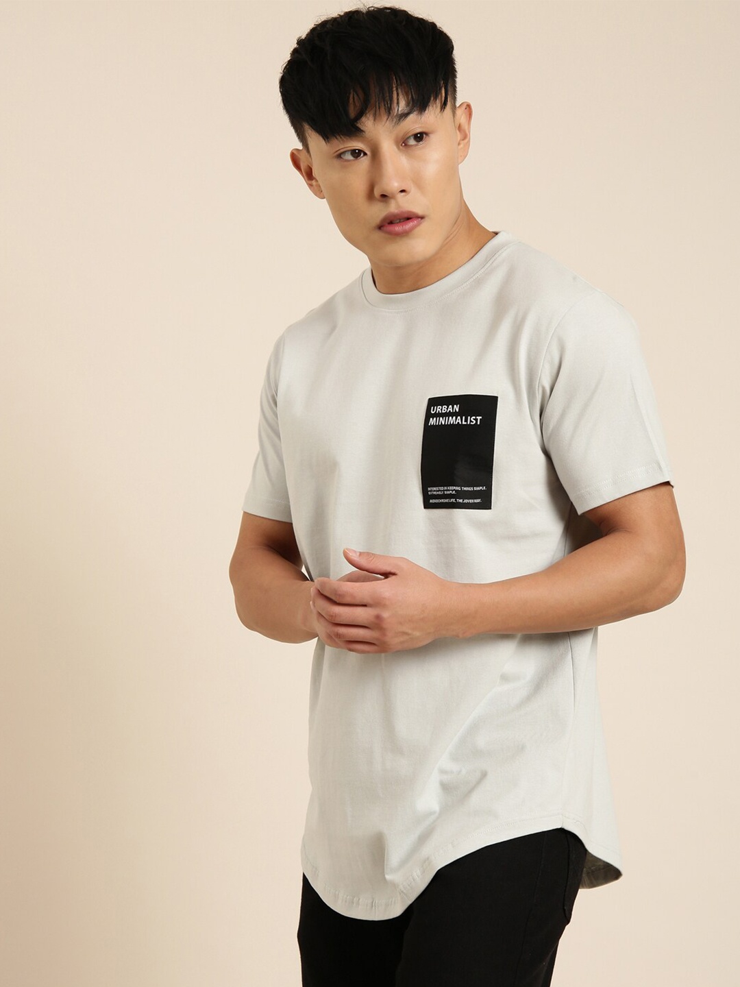 

Joven Regular Fit Typography Printed Round Neck Pure Cotton T-shirt, Grey