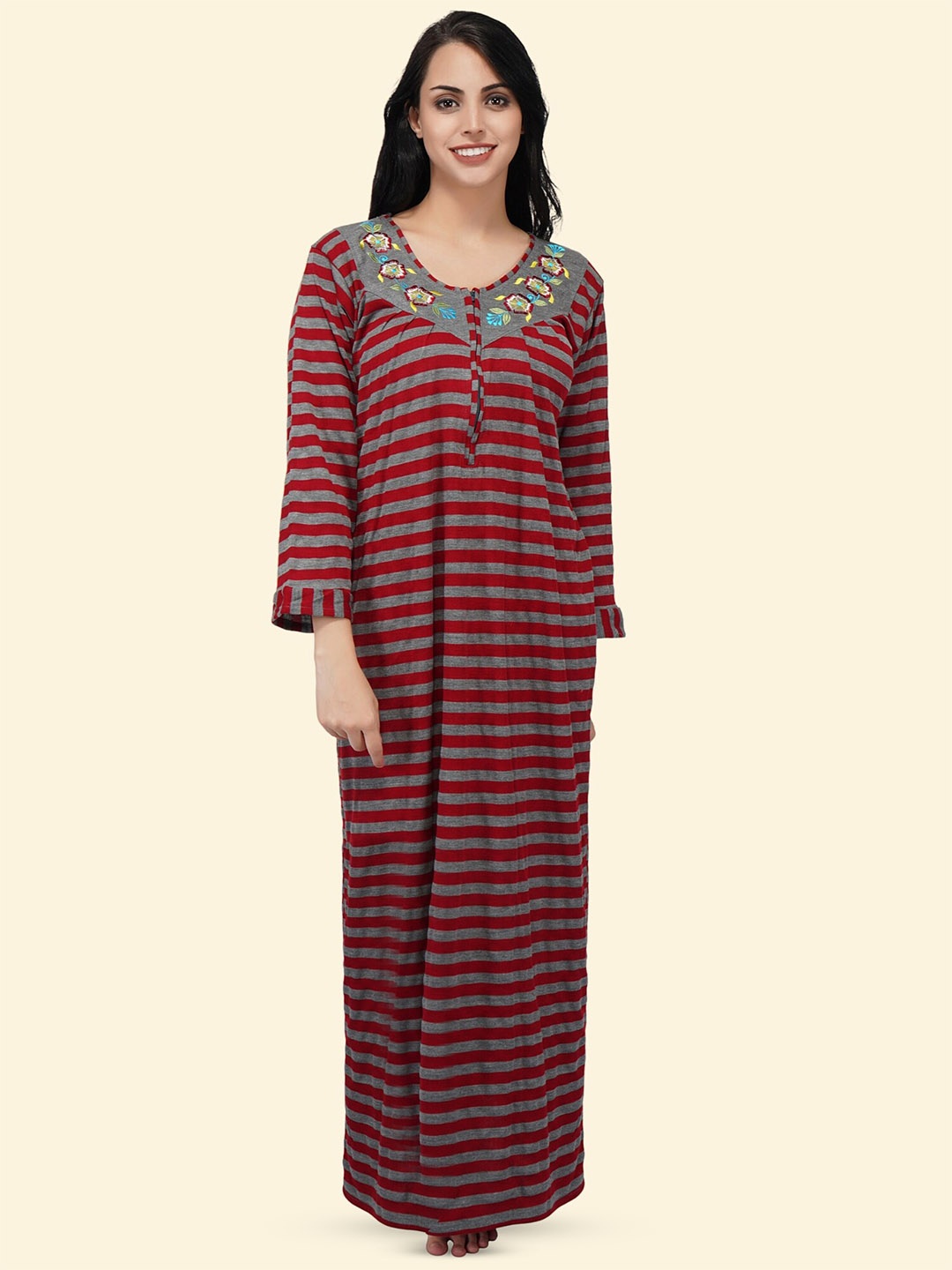 

Noty Striped Maxi Nightdress, Maroon