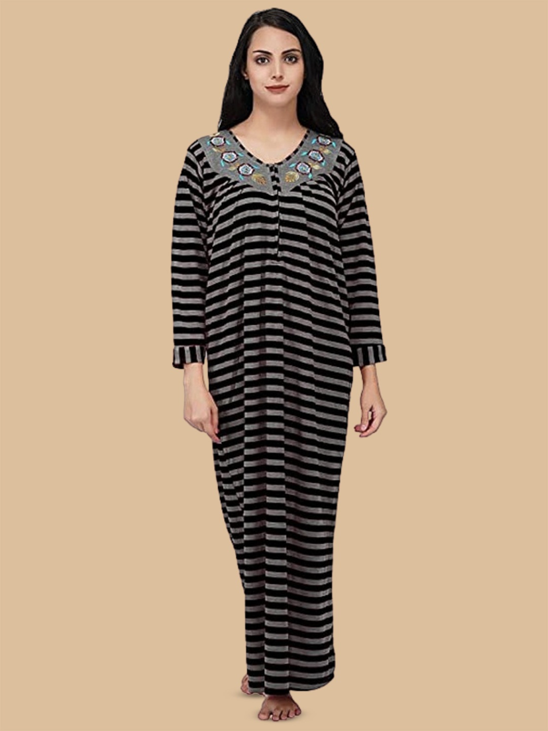 

Noty Striped Maxi Nightdress, Black