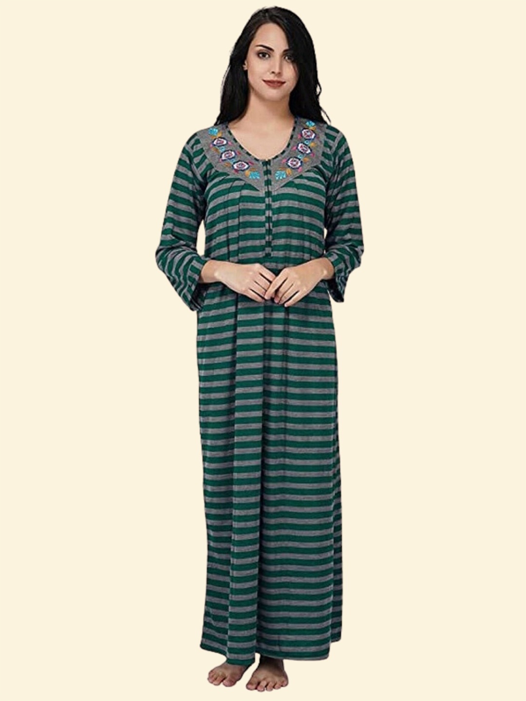 

Noty Striped Maxi Nightdress, Green