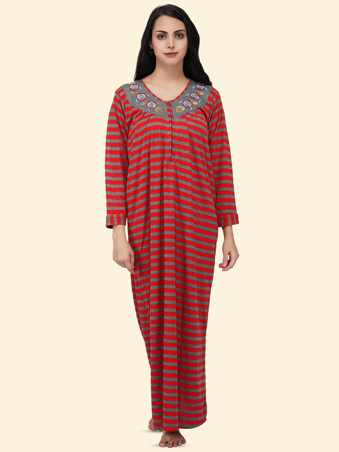 

Noty Striped Maxi Nightdress, Red