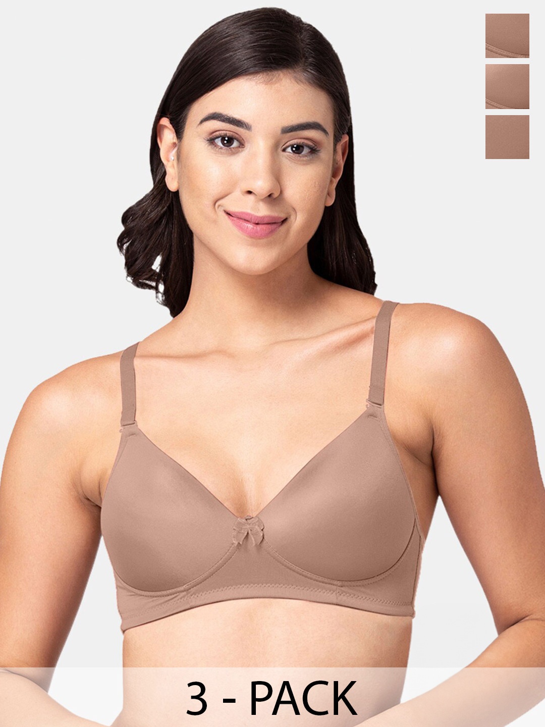 

Tweens Pack of 3 Full Coverage Lightly Padded T-shirt Bras With All Day Comfort, Brown
