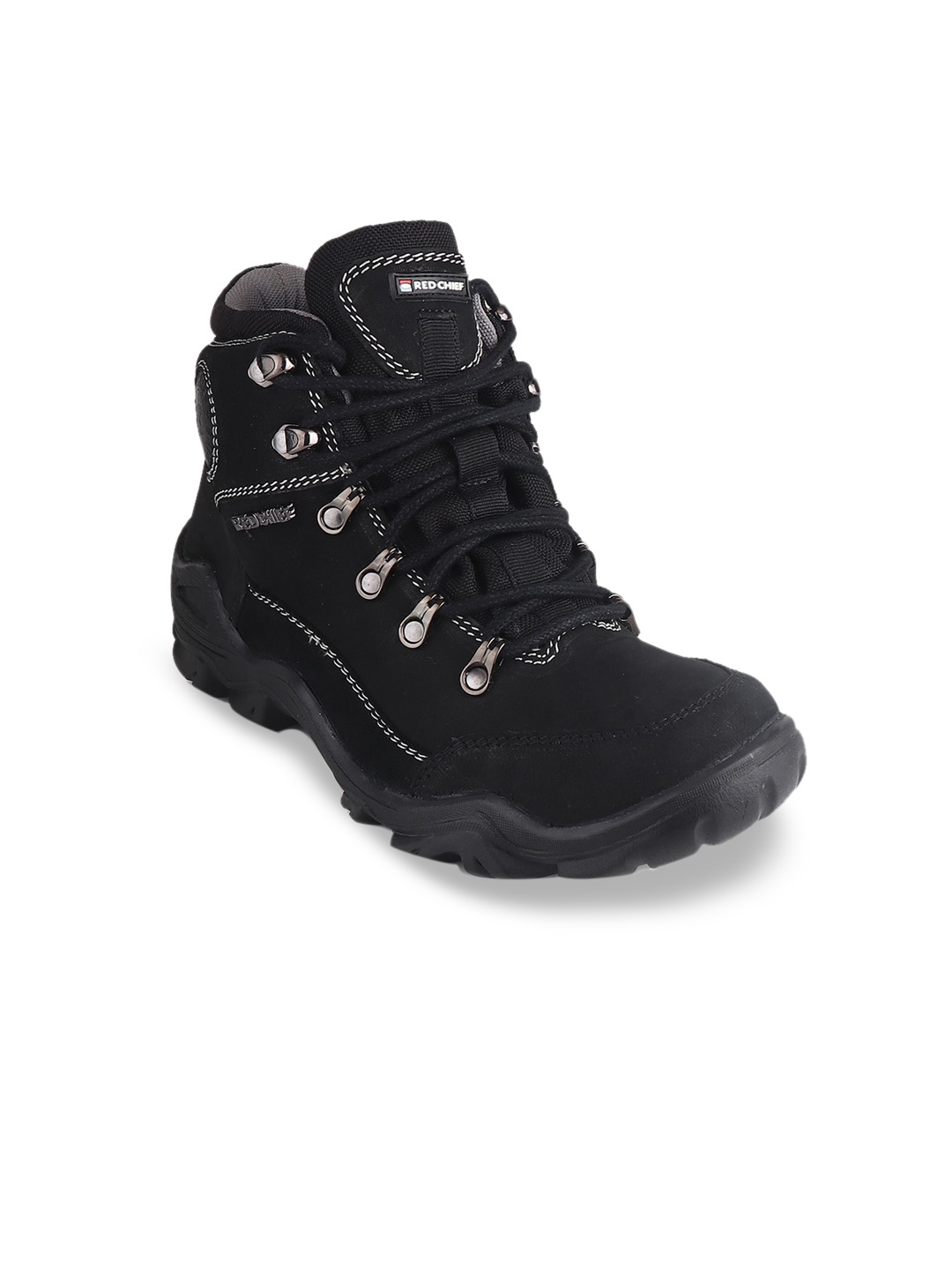 

Red Chief Men Mid-Top Leather Lace-Up Hiking Boots, Black