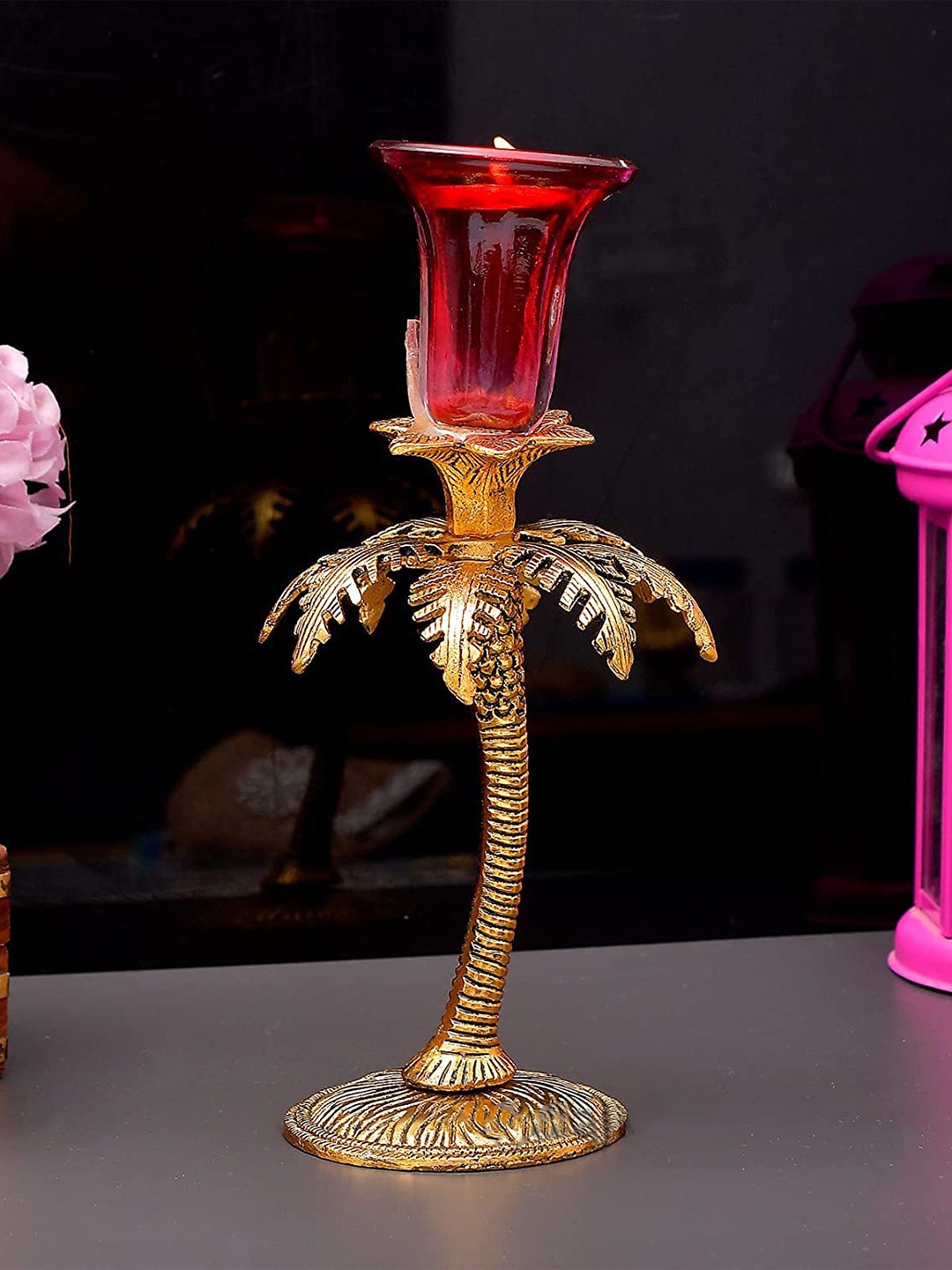

Ascension Gold-Toned & Red Metal Pillar Candle Holder