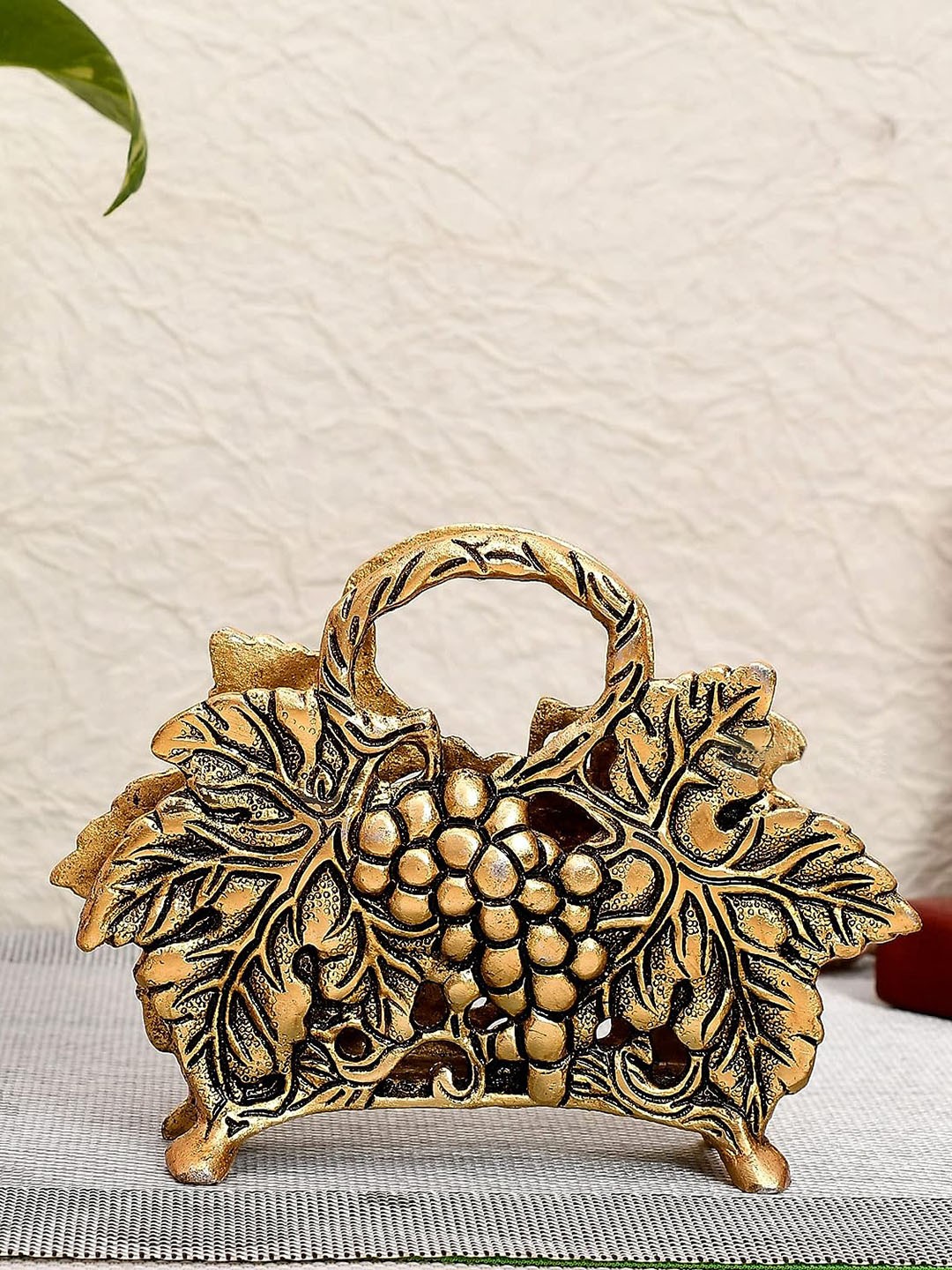 

Ascension Beige Textured Decorative Napkin Holder Metal Showpiece, Gold