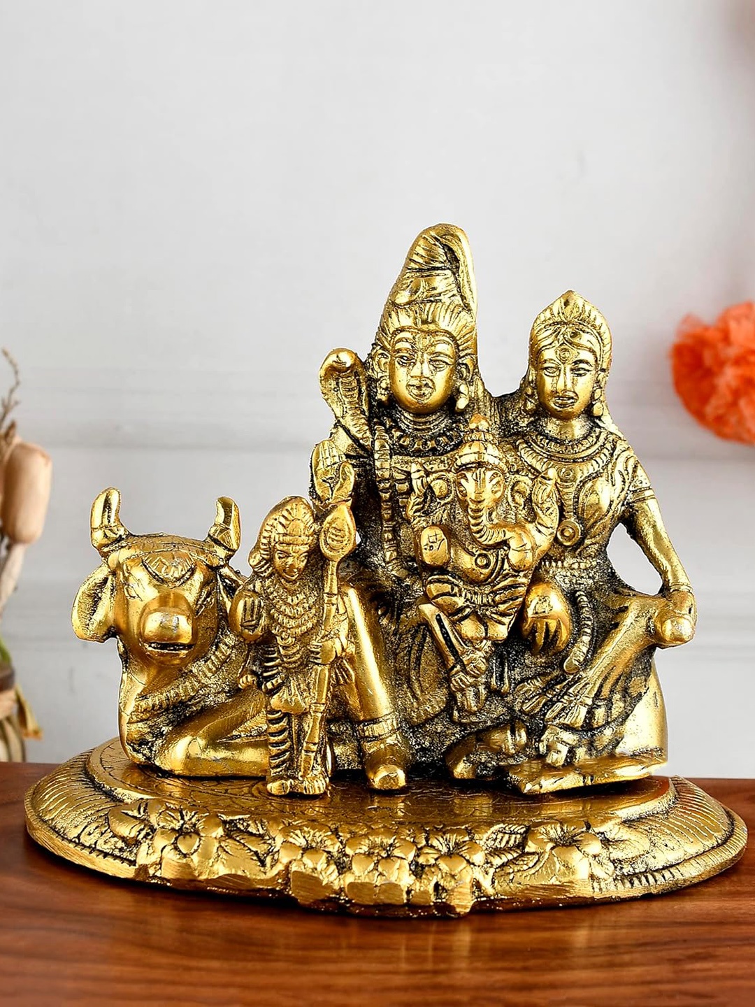 

Ascension Gold Toned Shiva Parvati Ganesh Parivar Showpiece