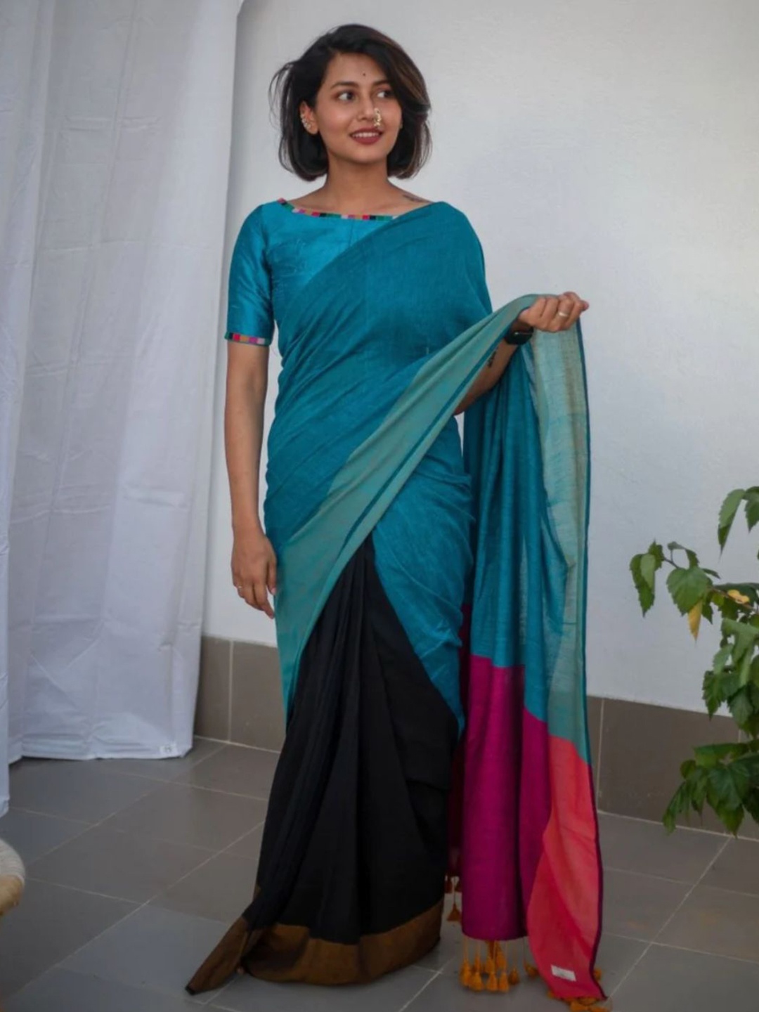 

Suta Colourblocked Pure Cotton Saree, Blue