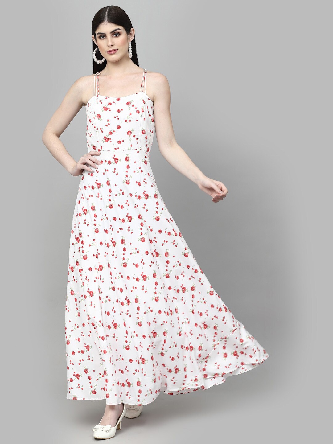 

aayu Floral Printed Shoulder Straps Maxi Dress, White
