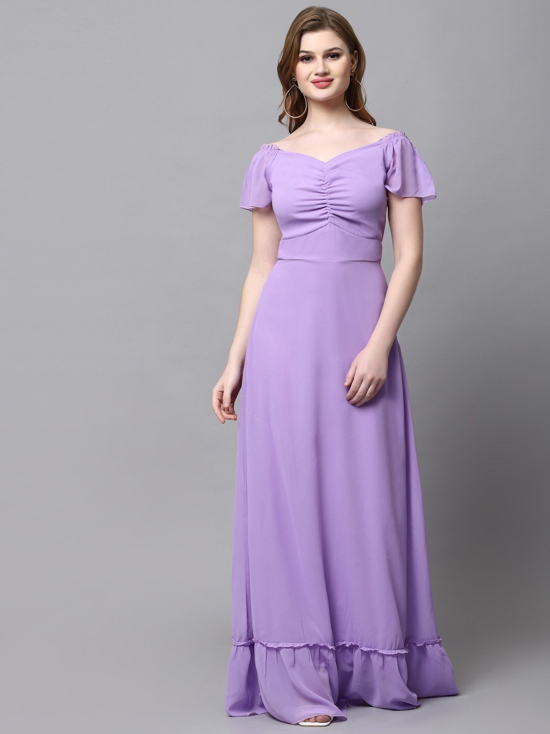 

aayu Puff Sleeve Ruched Georgette Maxi Dress, Lavender