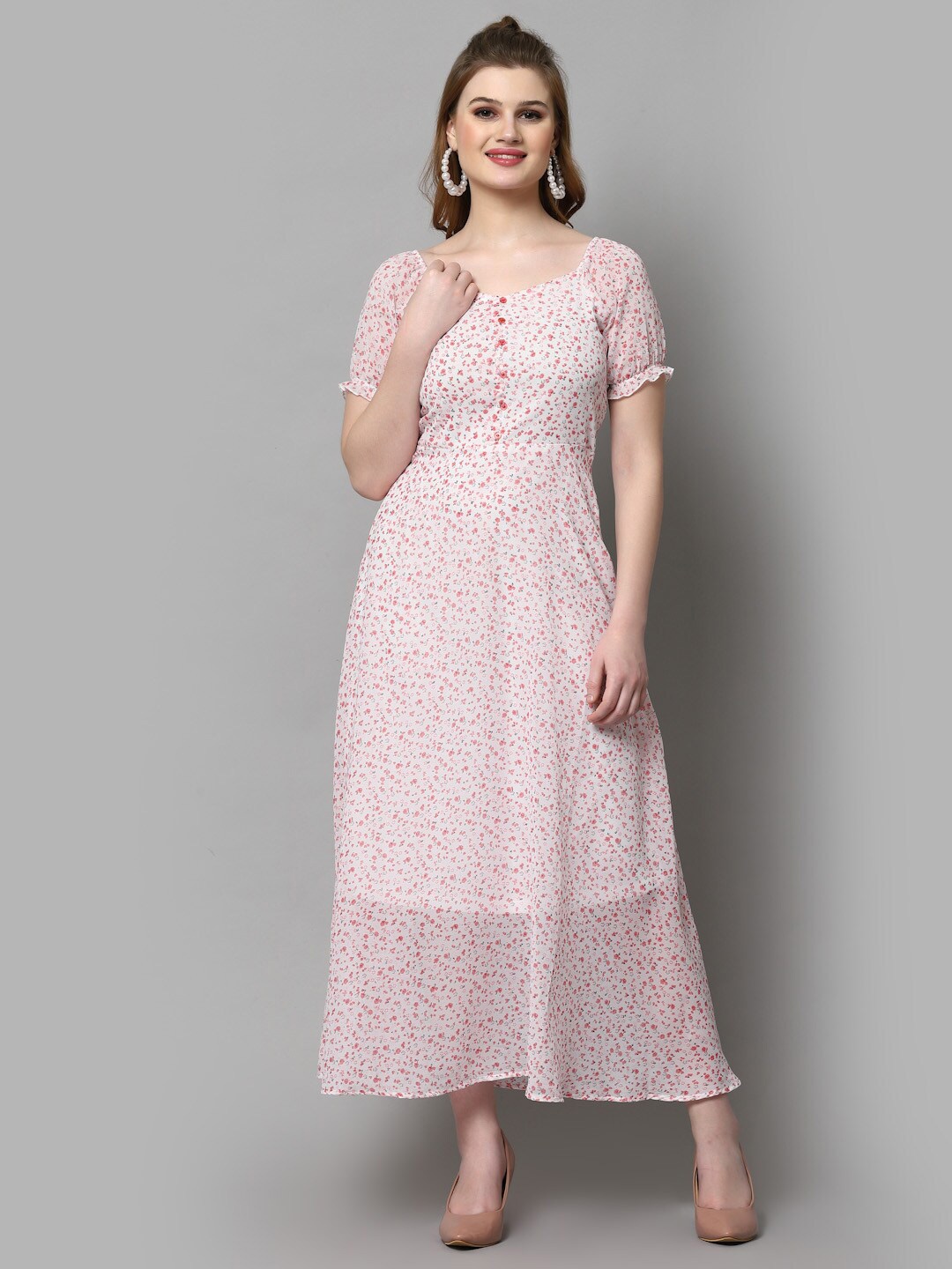 

aayu Floral Printed Georgette Fit & Flare Maxi Dress, Pink
