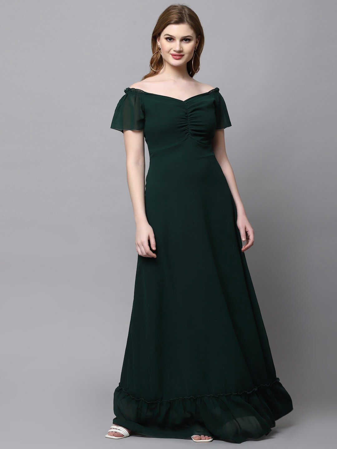 

aayu Off-Shoulder Georgette Maxi Dress, Green