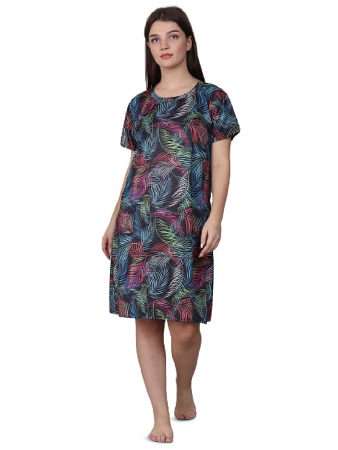 

XPIOX Tropical Printed Satin Nightdress, Black