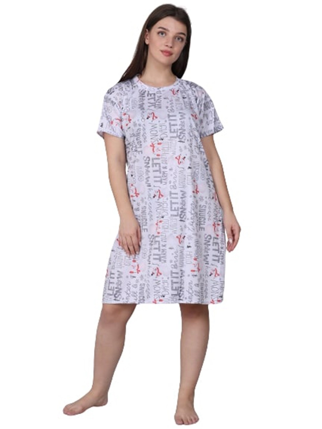 

XPIOX Typography Printed Satin Nightdress, Off white