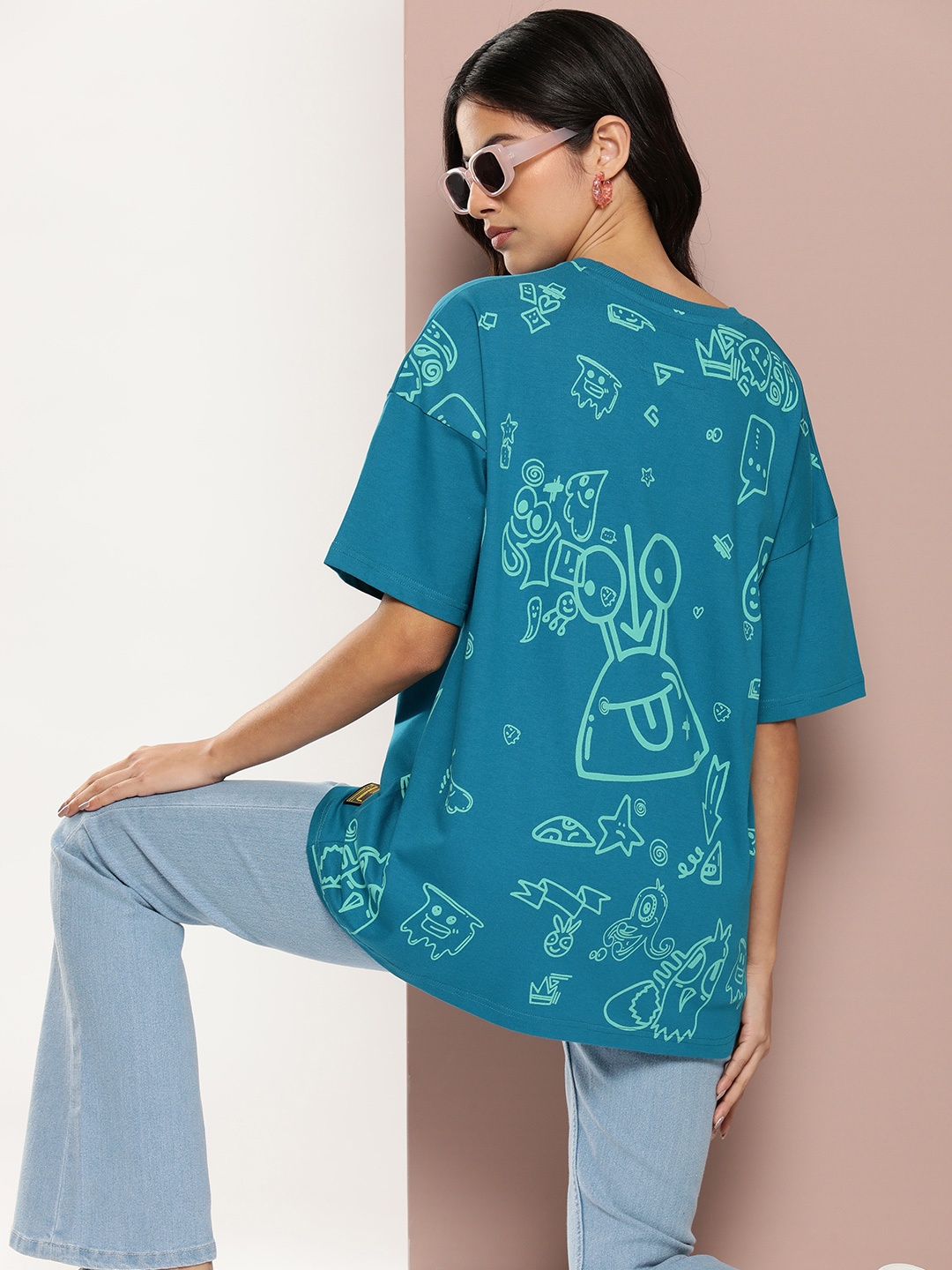 

Stormborn Graphic Printed Oversized Drop Shoulder Sleeves Pure Cotton T-shirt, Blue